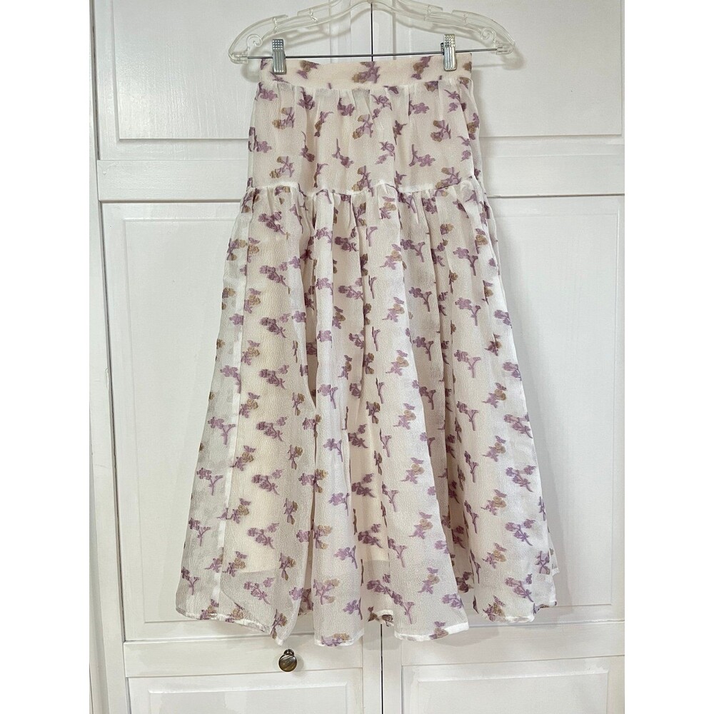 Lilac Floral A-Line Maxi Skirt Size Small